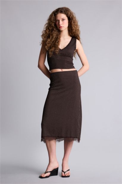Pencil Skirt Polka Dot Normal Waist Midi Knitted Skirt