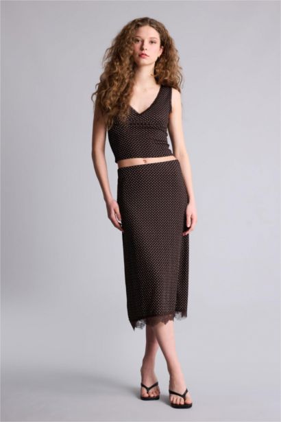 Pencil Skirt Polka Dot Normal Waist Midi Knitted Skirt