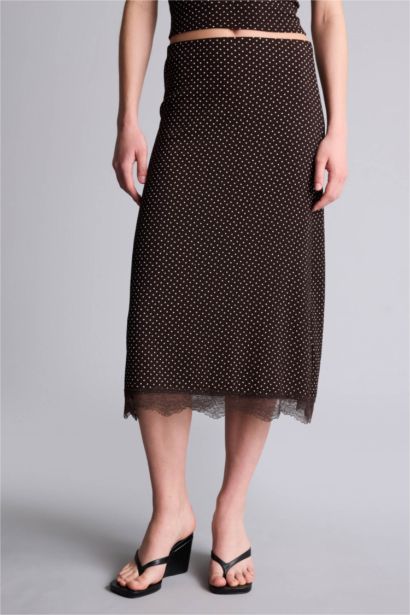 Pencil Skirt Polka Dot Normal Waist Midi Knitted Skirt