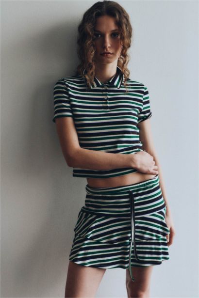 Çizgili Normal Bel Ribana Mini Etek