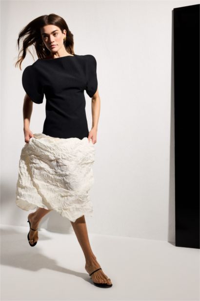 A Kesim Saten Midi Etek