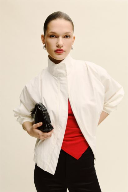 Balloon Fit High Neck Poplin Blazer