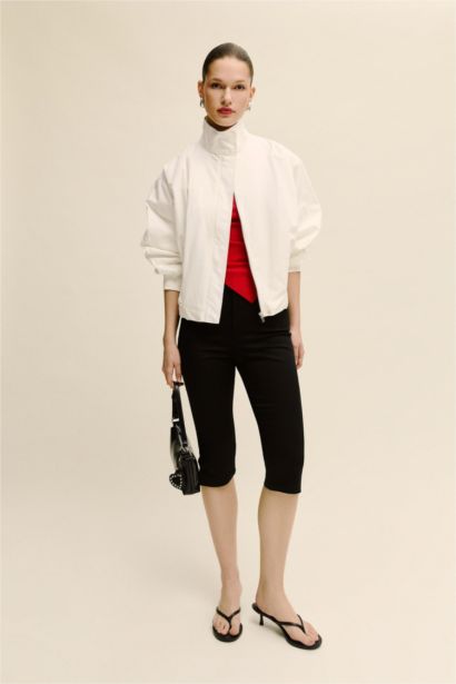 Balloon Fıt Dik Yaka Poplin Ceket