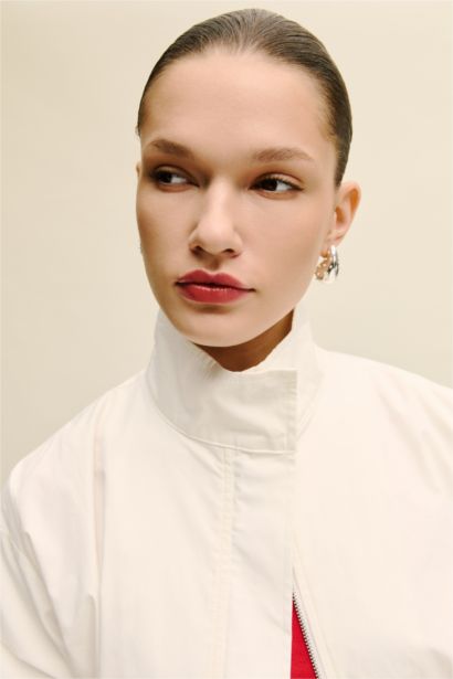 Balloon Fıt Dik Yaka Poplin Ceket