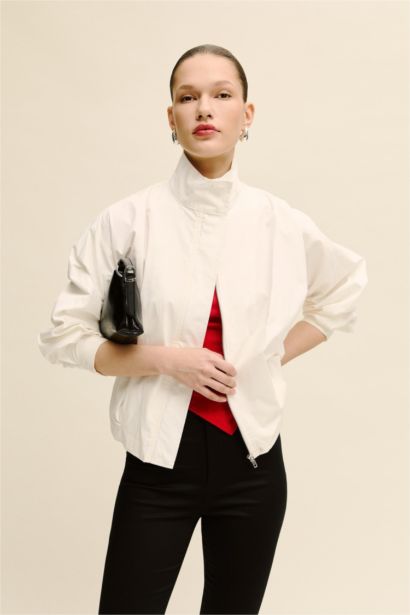 Balloon Fit High Neck Poplin Blazer