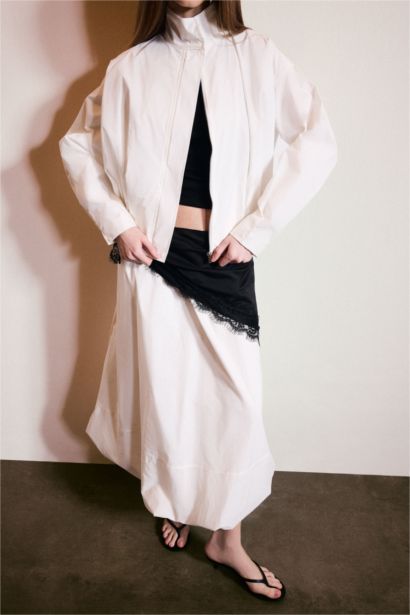 Balloon Fit High Neck Poplin Blazer