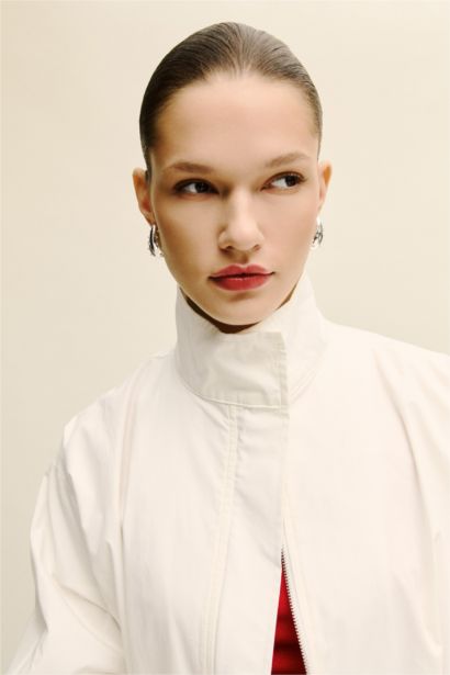 Balloon Fit High Neck Poplin Blazer