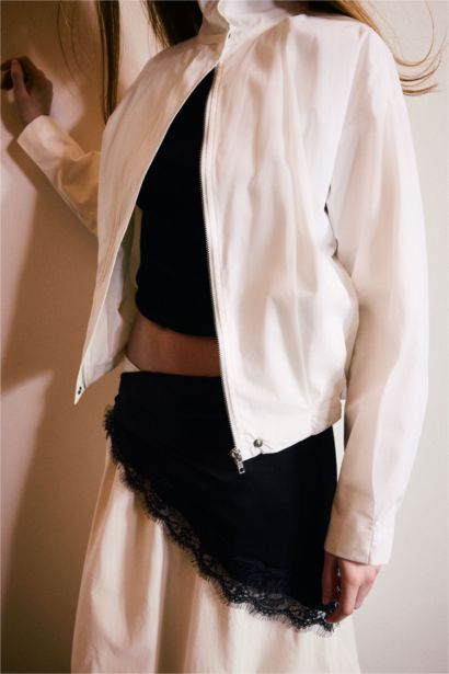 Balloon Fit High Neck Poplin Blazer