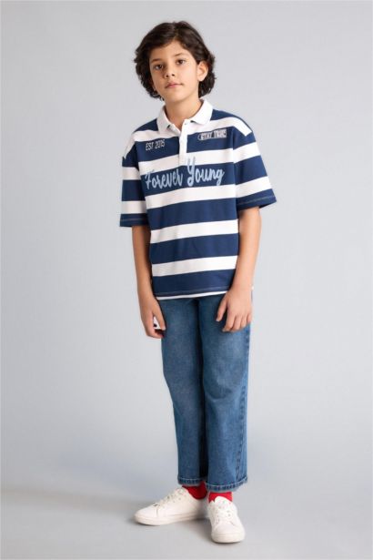 Çizgili Oversıze Polo Tişört Erkek Çocuk