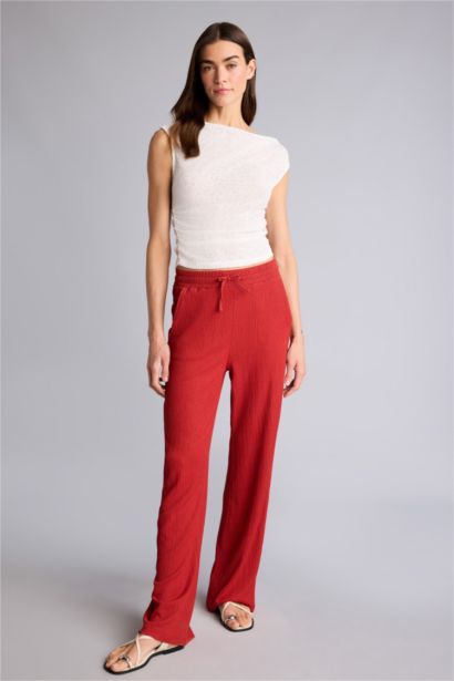 بنطرون القماش المنسوج وايد ليج