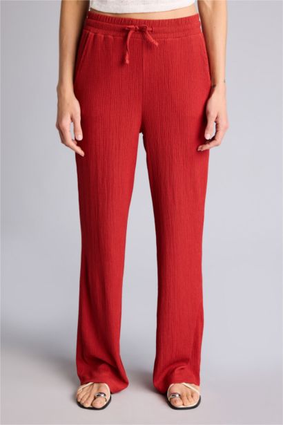 بنطرون القماش المنسوج وايد ليج