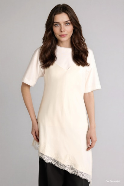 Regular Fit Satin Short Sleeve Tunic