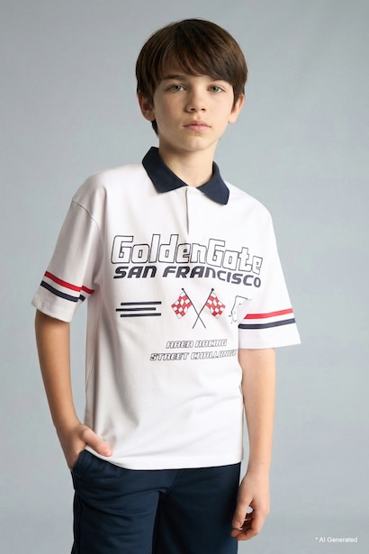 Boy Oversize Fit Short Sleeve Pique Polo T-Shirt
