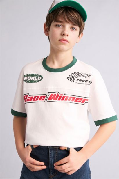 Oversıze Bisiklet Yaka Kısa Kollu Tişört Erkek Çocuk