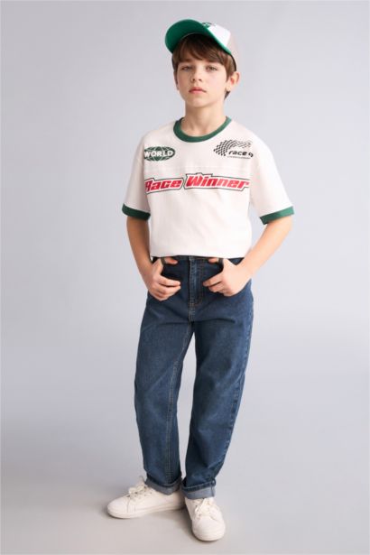 Oversıze Bisiklet Yaka Kısa Kollu Tişört Erkek Çocuk