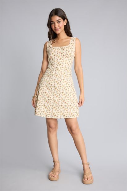 Bodycon Askılı Pamuklu Çiçekli Mini Elbise