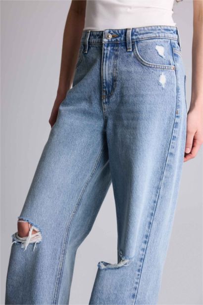 Yüksek Bel Geniş Paça Uzun Jean Pantolon