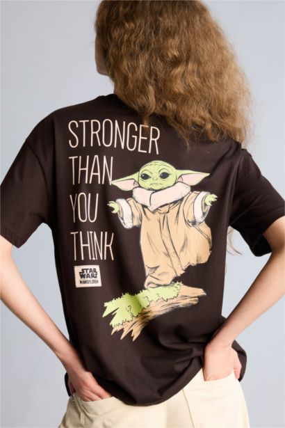 Star Wars-Mandalorıan Oversıze Bisiklet Yaka Baskılı Kısa Kollu Tişört