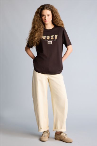 Star Wars-Mandalorıan Oversıze Bisiklet Yaka Baskılı Kısa Kollu Tişört