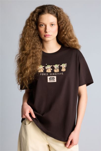 Star Wars-Mandalorıan Oversıze Bisiklet Yaka Baskılı Kısa Kollu Tişört