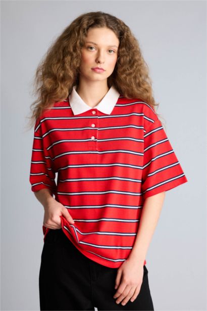 Boxy Fıt Polo Yaka Kısa Kollu Tişört