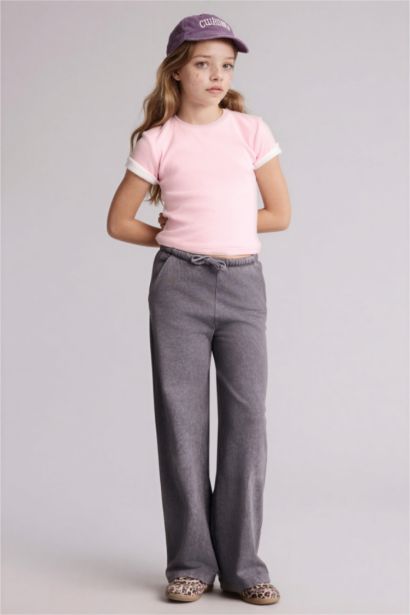 سروال قماش رقيق وايد ليج