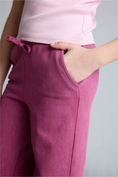 بنطلون قماش رقيق وايد ليج