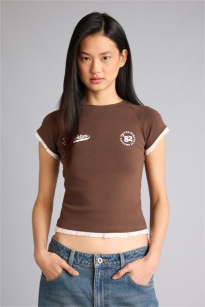 Fitted Crew Neck Ribbed Short Sleeve T-Shirt