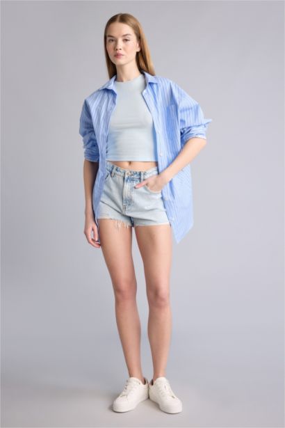 Fıtted Bisiklet Yaka Ribana Kısa Kollu Tişört