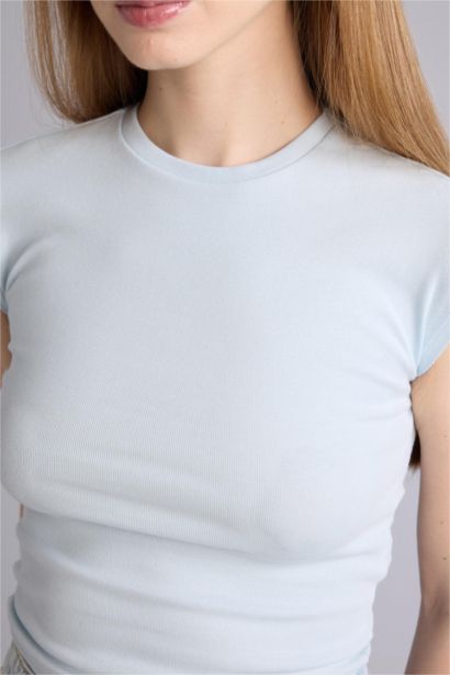 Fitted Crew Neck Ribbed Short Sleeve T-Shirt