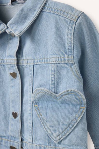 Kalp Cepli Denim Ceket Kız Bebek