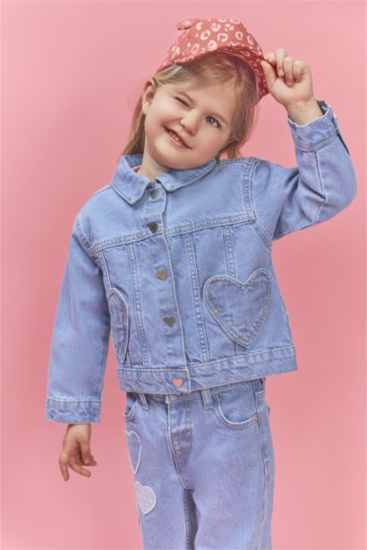 Baby Girl Heart Pocket Denim Jacket