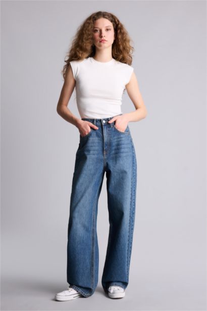 Baggy Fıt Yüksek Bel Düz Paça Uzun Jean Pantolon