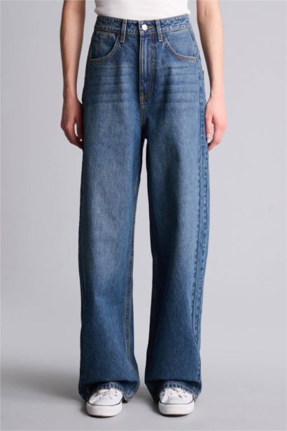 Baggy Fıt Yüksek Bel Düz Paça Uzun Jean Pantolon