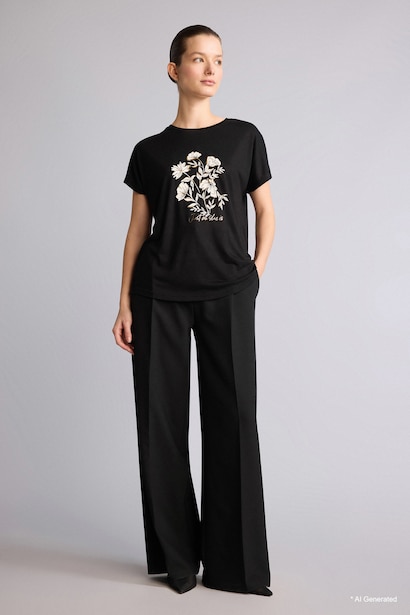 Crew Neck Flower Short Sleeve T-Shirt