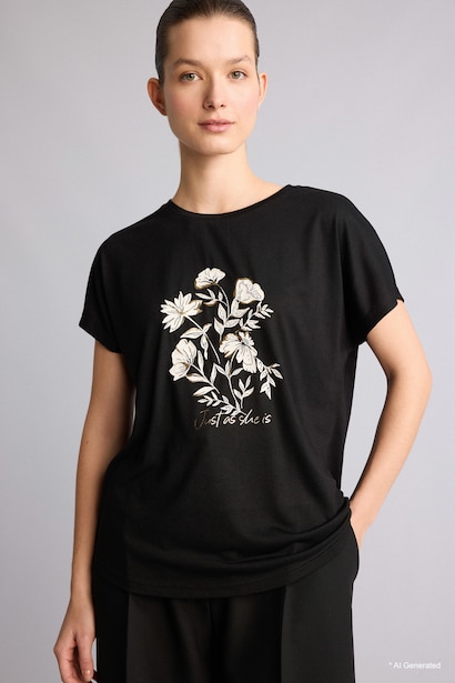 Crew Neck Flower Short Sleeve T-Shirt