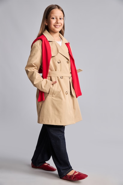 Girl Envelope Neck Trench Coat
