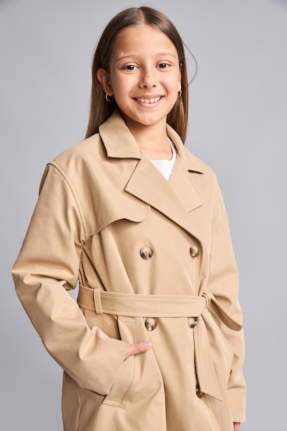 Girl Envelope Neck Trench Coat