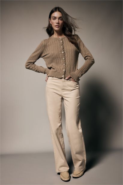 كارديجان دانتيل قصة عادية برقبة مستديرة