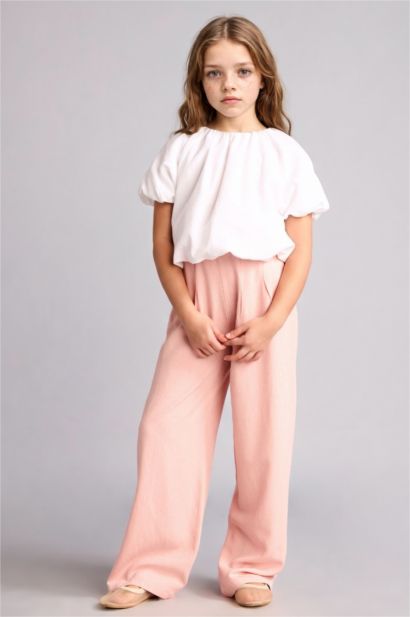Wide Leg Keten Karışımlı Pantolon Kız Çocuk