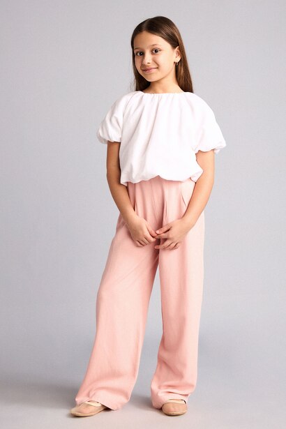 Wide Leg Keten Karışımlı Pantolon Kız Çocuk