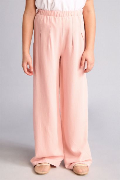 Wide Leg Keten Karışımlı Pantolon Kız Çocuk