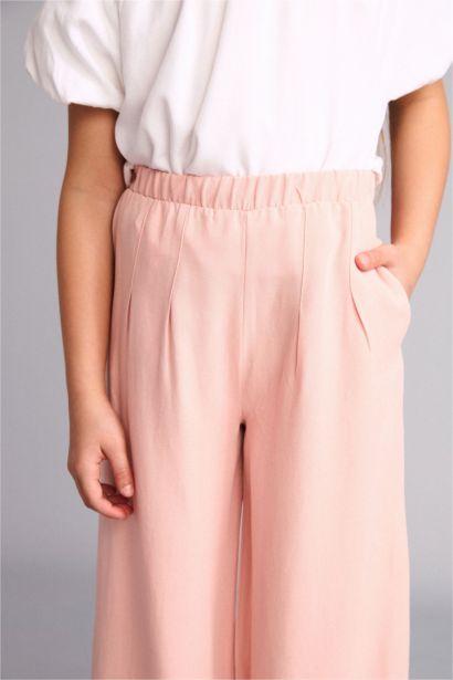 Wide Leg Keten Karışımlı Pantolon Kız Çocuk