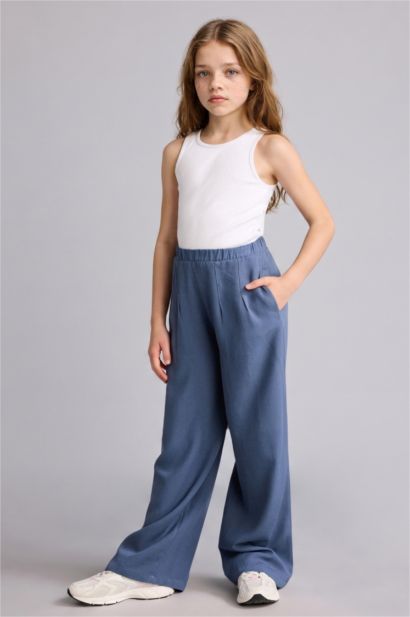 Wide Leg Keten Karışımlı Pantolon Kız Çocuk