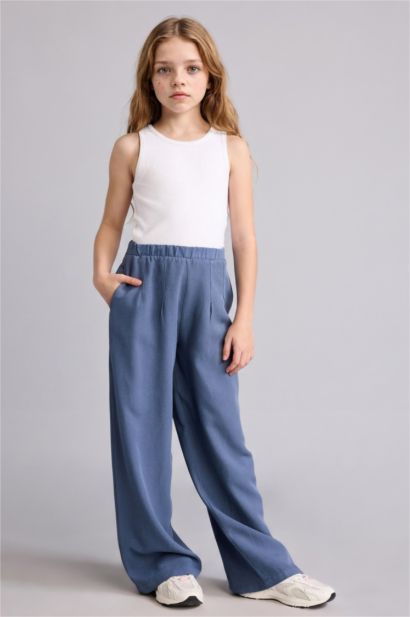 Wide Leg Keten Karışımlı Pantolon Kız Çocuk