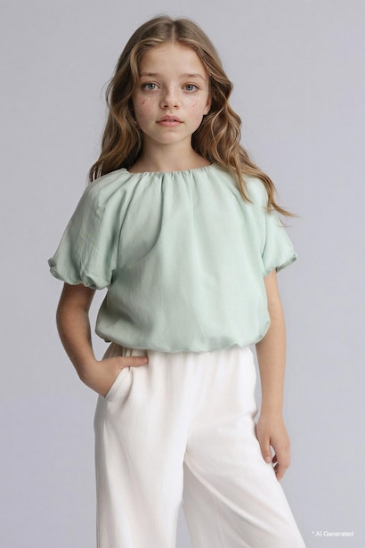 Girl Balloon Fit Short Sleeve Blouse