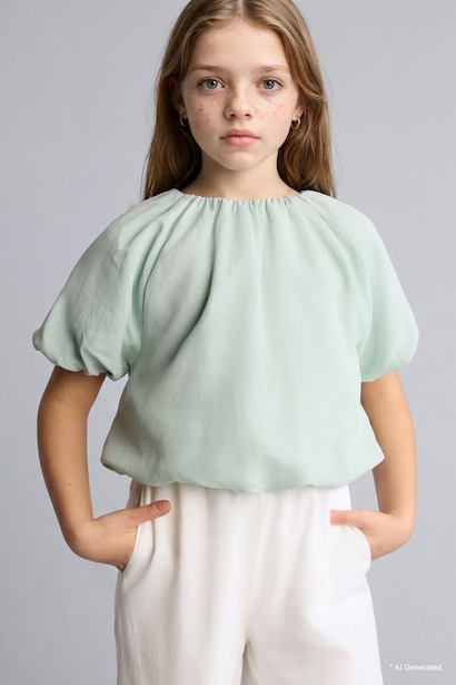 Girl Balloon Fit Short Sleeve Blouse
