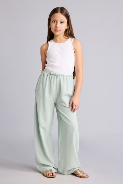 Wide Leg Linen Blended Trousers