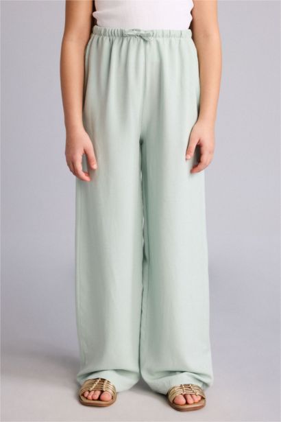 Wide Leg Keten Karışımlı Pantolon Kız Çocuk
