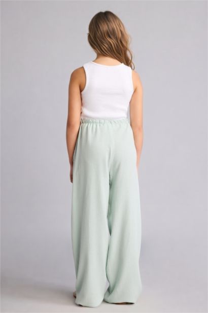 Wide Leg Keten Karışımlı Pantolon Kız Çocuk